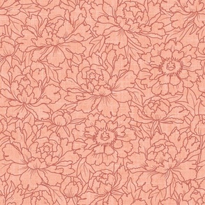 peony in bloom outline peach linen texture coordinate
