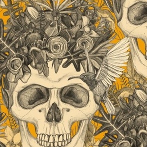 skull damask marigold