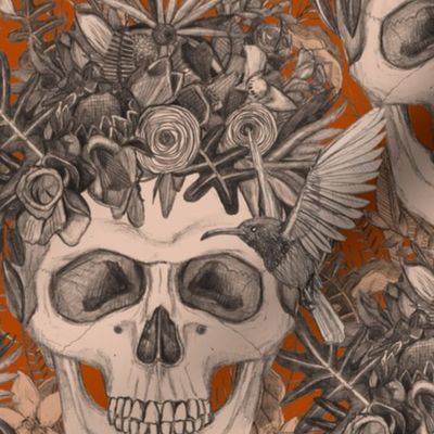 skull damask rust