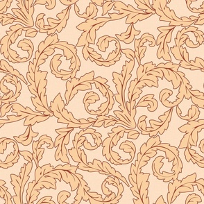 Victorian Scroll Peach Beige Linen Texture