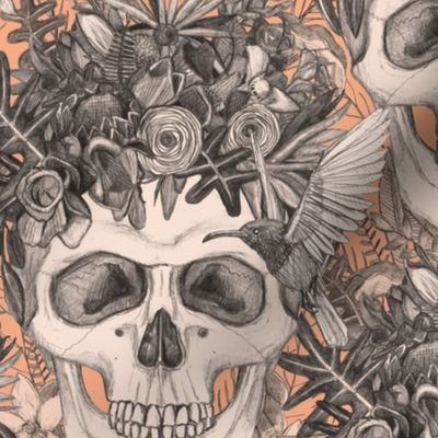 skull damask peach