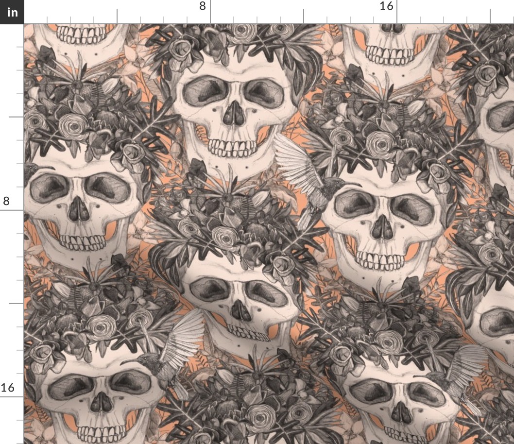 skull damask peach