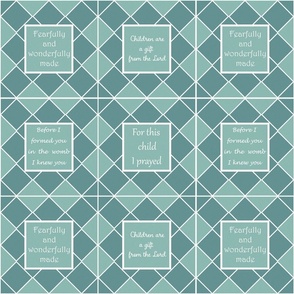 Baby,  Child , Scripture  blocks, teal,  blue, green,  cheater, wall hanging