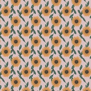 Boho sunflowers and leaves | Mauve-grey | Wallpaper and fabrics | medium scale
