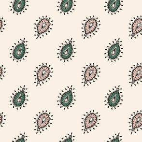 Boho teardrop pattern | Cream pink and bottle green | Medium-large  6inch scale