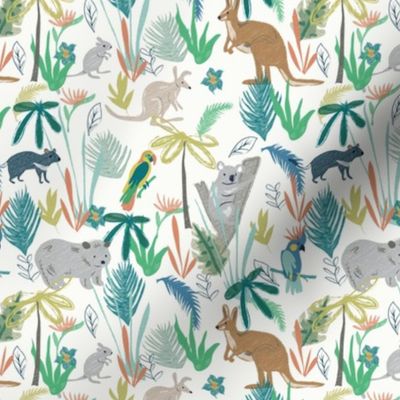 Australian animals colourful rainforest | white | Small Scale