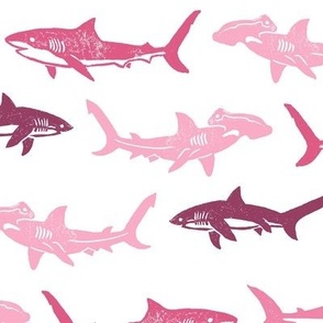Sharks Block Print Stripes Pinks by Angel Gerardo - Large Scale