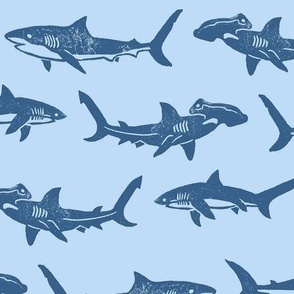 Sharks Block Print Stripes Blues by Angel Gerardo - Large Scale