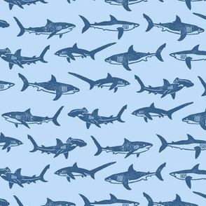 Sharks Block Print Stripes Blues by Angel Gerardo