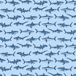 Sharks Block Print Stripes Blues by Angel Gerardo - Small Scale
