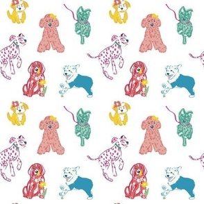 Colourful fun doggy pups | on soft white | small scale 4inch 