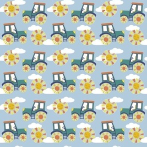 Tractor with sunshine wheels | Gender neutral kids Farm | On blue grey | Tiny scale 