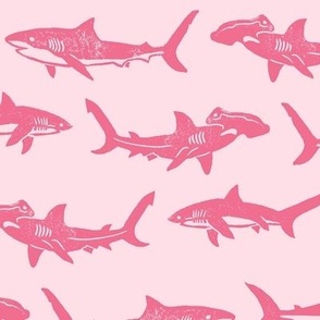 Sharks Block Print Bubble Gum Stripes Pink by Angel Gerardo - Large Scale