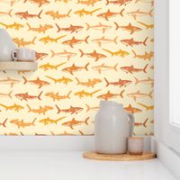 Sharks Block Print Sunset Stripes Gold by Angel Gerardo - Large Scale