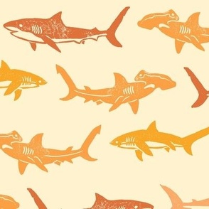 Sharks Block Print Sunset Stripes Gold by Angel Gerardo - Large Scale