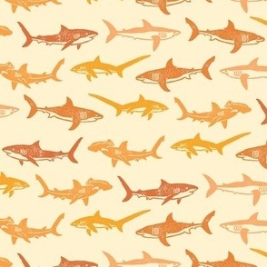 Sharks Block Print Sunset Stripes Gold by Angel Gerardo
