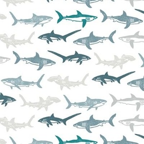 Sharks Block Print Coastal Stripes Blue Gray Grey by Angel Gerardo