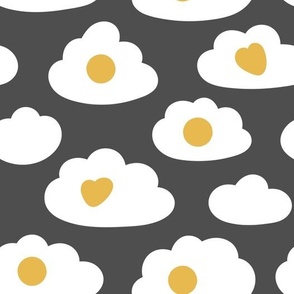 (large) sunny side up sky egg clouds  on dark grey