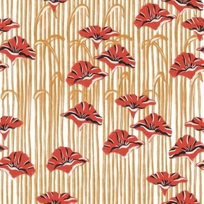Stripes and Poppy Flowers in beige and red 