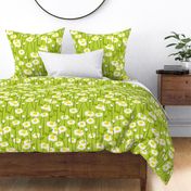 Retro Modern Summer Daisy Flowers On Light Green Repeat Pattern