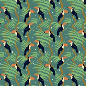 Toucan love-green background,with triangles