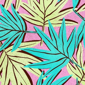 Palm Trees Leaves | Green and Pink