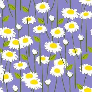 Retro Modern Summer Daisy Flowers On Purple Repeat Pattern