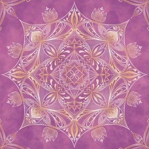 Golden Mandala on Violet - Delicate Boho Meditation motifs