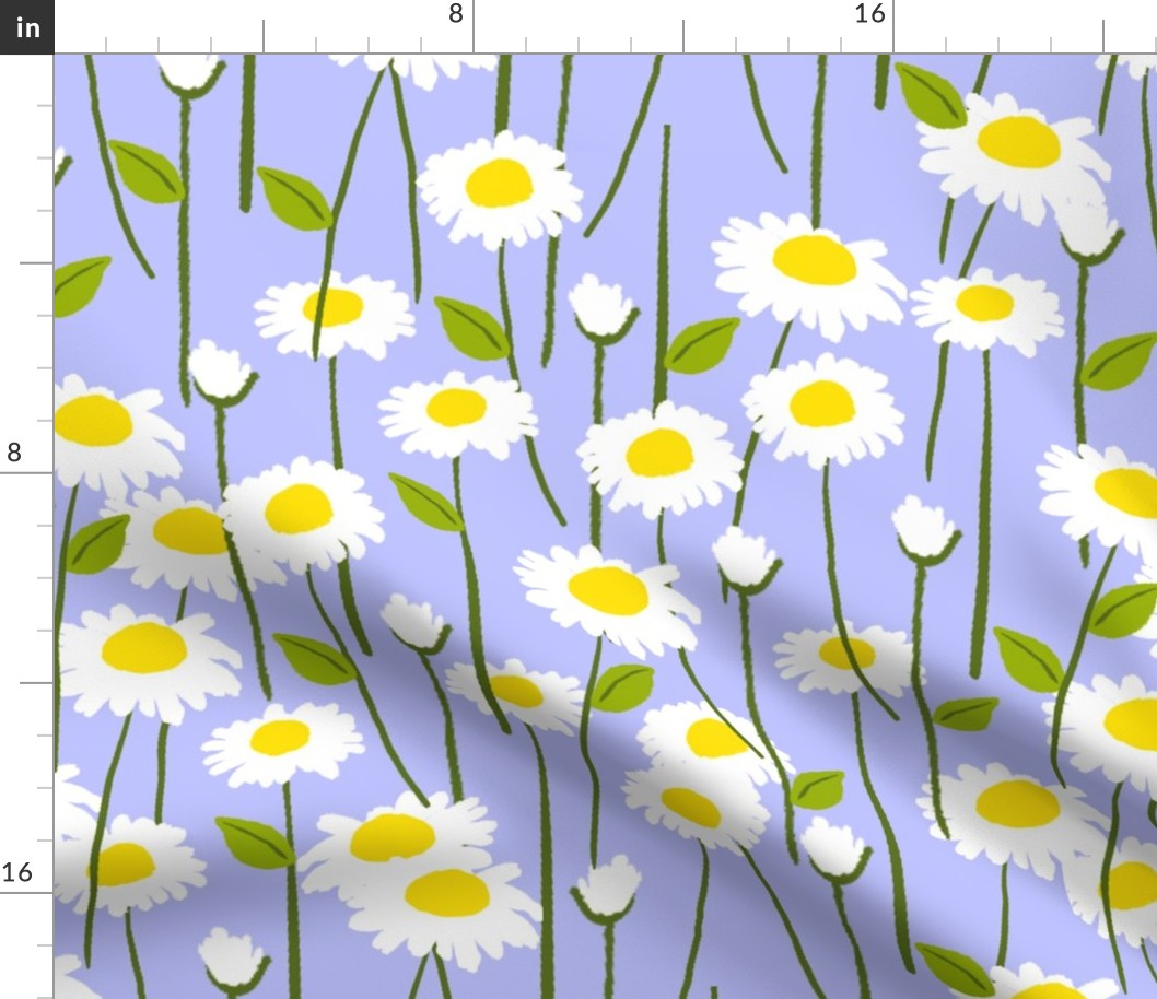 Retro Modern Summer Daisy Flowers On Light Purple