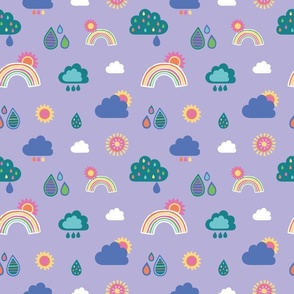 Whatever the weather - clouds, rainbows & sunshine - lilac 