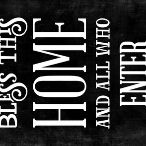 Bless This Home Quote Tea Towel / Wall Hanging - Black and White