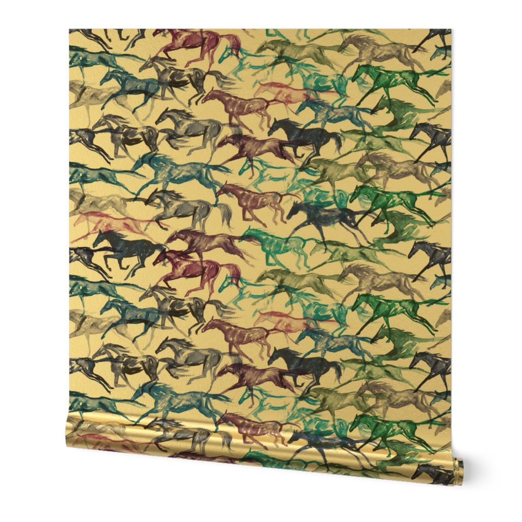 "Colorful Gallop" - Multi-colored Watercolor Galloping Horses 