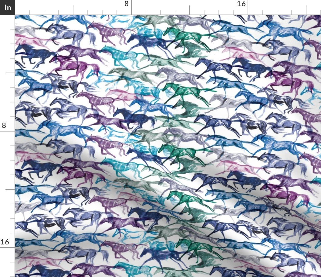 "Colorful Gallop" - Multi-colored Watercolor Galloping Horses 