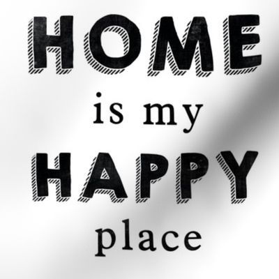 Home Is My Happy Place White Hand Lettered Typography Quote 8" Square