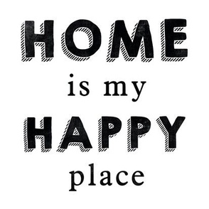 Home Is My Happy Place White Hand Lettered Typography Quote 8" Square