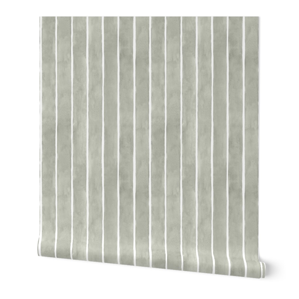 Evergreen Fog Broad Vertical Stripes - Medium Scale - Watercolor Textured Green Gray Grey 96998C