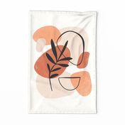 Mid Century Modern Leaf Frond Tea Towel / Wall Hanging - Terra Cotta Ivory