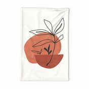 Mid Century Modern Leaf Sketch Tea Towel / Wall Hanging - Terra Cotta Ivory