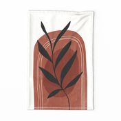 Modern Boho Botanical Leaf Sunrise Tea Towel / Wall Hanging - Terra Cotta Ivory 