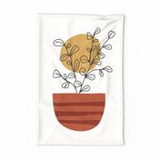 Boho Flower Pot Tea Towel / Wall Hanging - Terra Cotta Ivory 