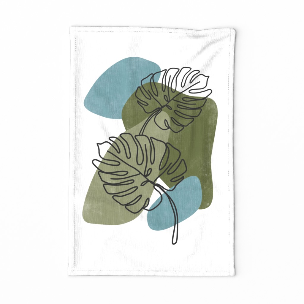 Monstera Fronds Tea Towel / Wall Hanging - Green Blue