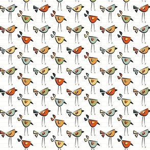 funny birds garden party coordinate I - vintage colors - birds fabric and wallpaper