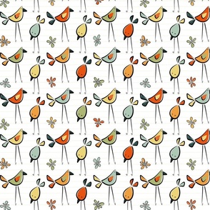 funny birds garden party coordinate II - vintage colors - birds fabric and wallpaper