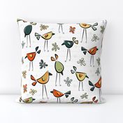 funny birds garden party - vintage colors - birds fabric and wallpaper