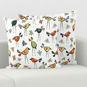 funny birds garden party - vintage colors - birds fabric and wallpaper