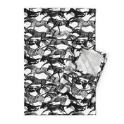 "Galloping Watercolor" - Abstract Black & White Galloping Horses 