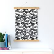 "Galloping Watercolor" - Abstract Black & White Galloping Horses 