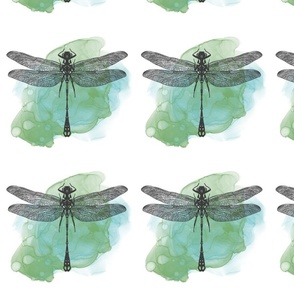 Abstract Dragonfly on blue and green watercolor