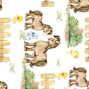 Watercolor Farm Animals Floral Rotated Turned 90 