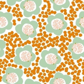 flowers and dots - pupmkin orange- green 